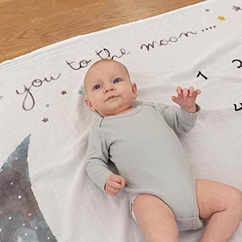 Organic Baby Monthly Milestone Blanket Boy - Love You to The Moon and Back Blanket for Boys, Growth Chart for 1-12 Months Milestones, Gender Neutral, 47”x47”