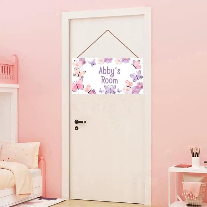 Personalized Signs Butterfly Hanging Sign for Little Man Cave, Motivational Hanging Plaque Sign Room Wall Art Decor, Flowers Nursery Decor for Girls Room Kids Playroom Classroom Décor