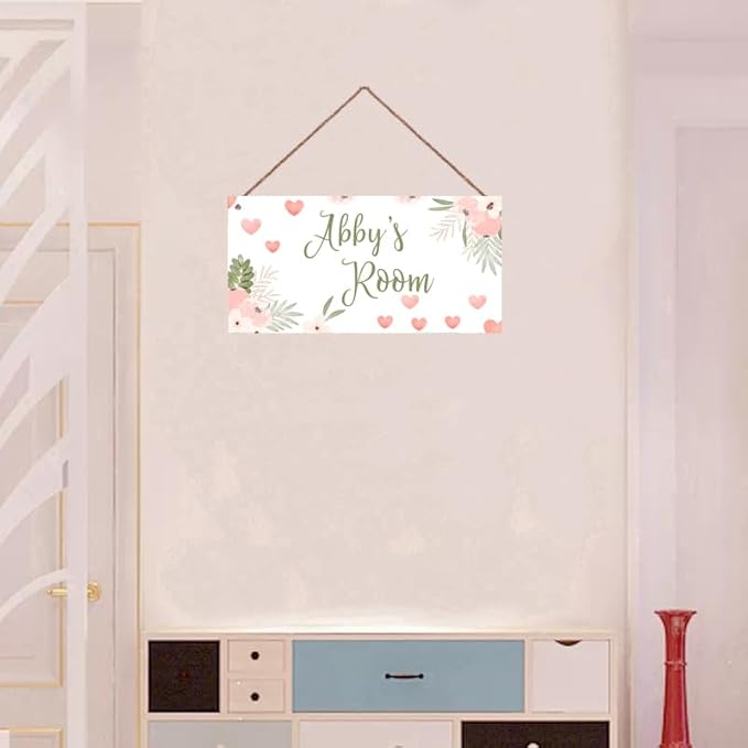 Personalized Sign Lovely Flowers Themed Girls Room Decor, Love Heart Sign, Custom Name Wall Decor Decorative Plate for Kids Room