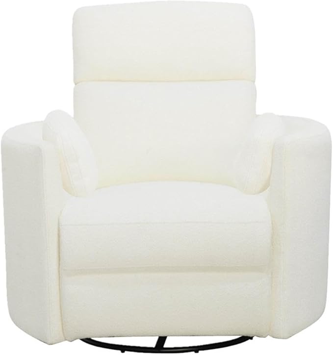 Parker Living Radius Contemporary Chenille Fabric Power Swivel Glider Recliner with Luxurious Foam, USB Charger, Chaise-Style Footrest, 240-Degree Swivel, in Revel Oyster/White Finish
