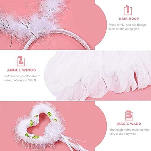 Jackcell Angel Wings for Kids, Angel costume with Halo Magic Wand, Feather Dress Up Props Cosplay Halloween Party