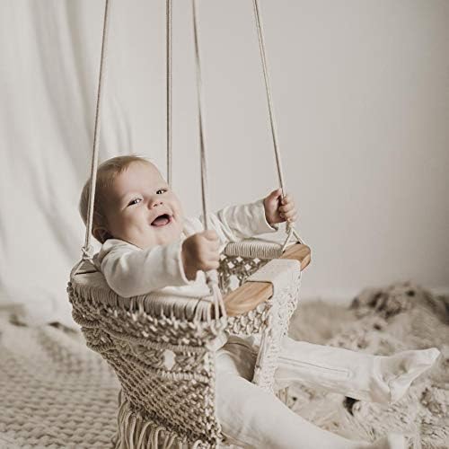 Generic Handmde Macrame Swing Boho Baby Outdoor High Back Baby Gift Nursery Decor with Beautiful Tassel ( 10 Day in Delivery )
