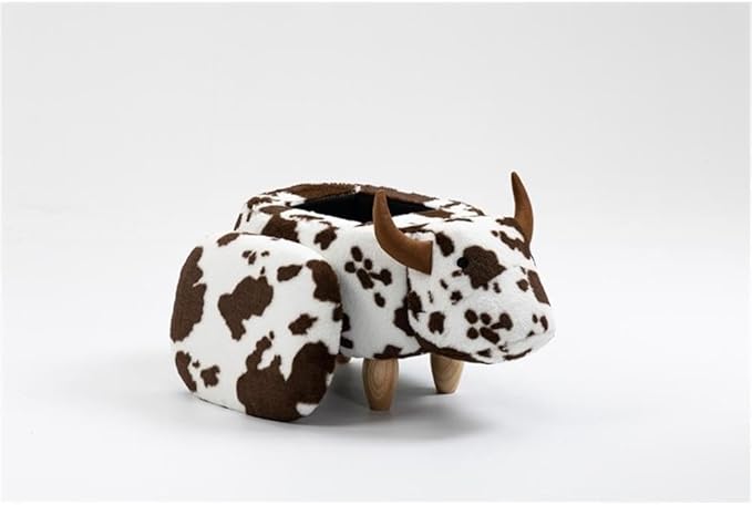 Home 2 Office Cow Ottoman for Kids' Bedroom, Playroom, Nursery, and Living Room, Animal Ottoman with Storage, Footstool for Kids, Brown Cow Print
