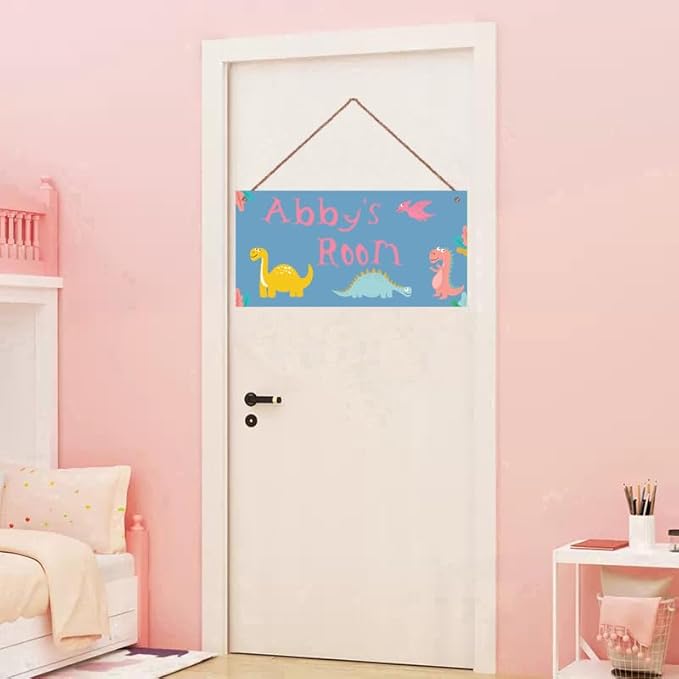 Personalized Dinosaur Sign For Kids Room Nursery Custom Name Cute Cartoon Art Door Wall Decor For Boys Room Girls Bedroom Little Man Cave