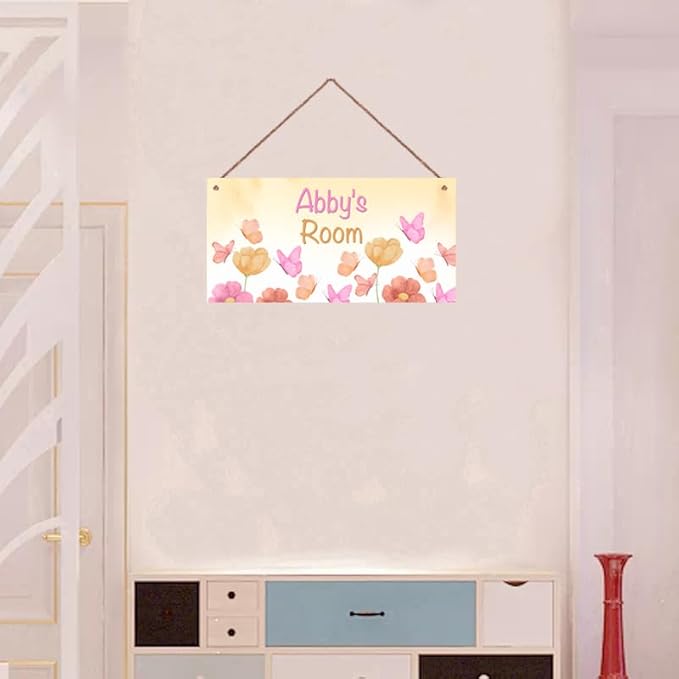 Personalized Sign Flowers Decor For Girls Room, Butterfly Themed Kids Bedroom Decor, Fantasy Room Décor for Little Man Cave, Pink Decorations For Girls Room Nursery Baby Playroom