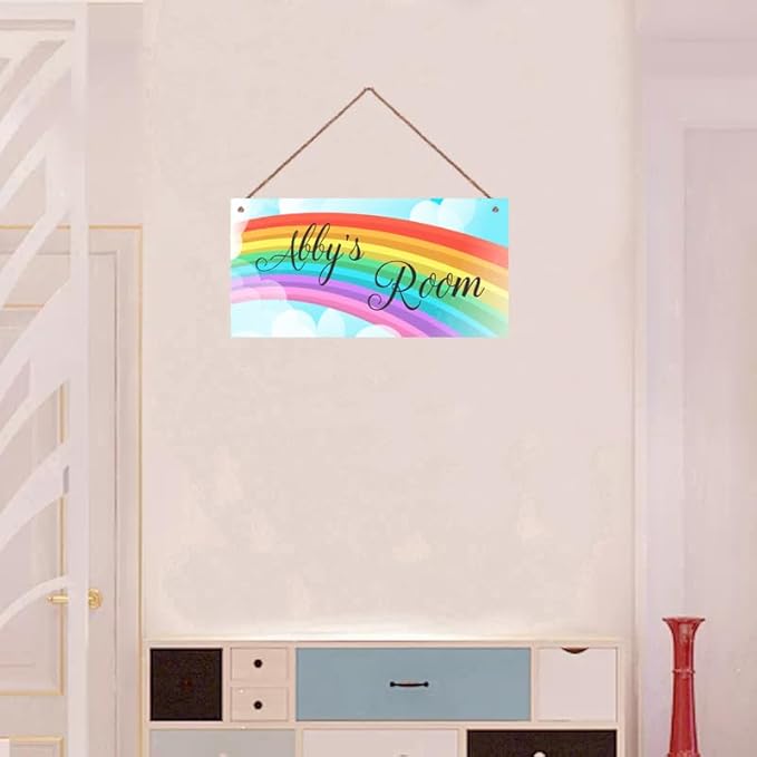 Personalized Rainbow Wooden Sign Girls Room Boys Bedroom Door Decor Custom Name Nursery Kids Room Wood Wall Plaque For Little Man Cave
