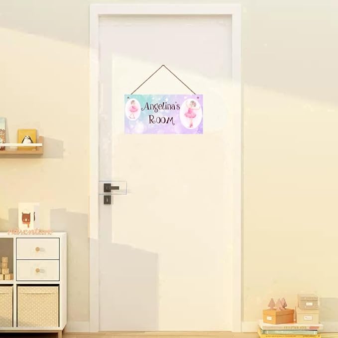 Personalized Cute Dancing Girl Sign, Ballet Girls Signs Kids Room Custom Name Door Wall Decor, Floral Nursery Art Plate For Boys Room Girls Bedroom Little Man Cave