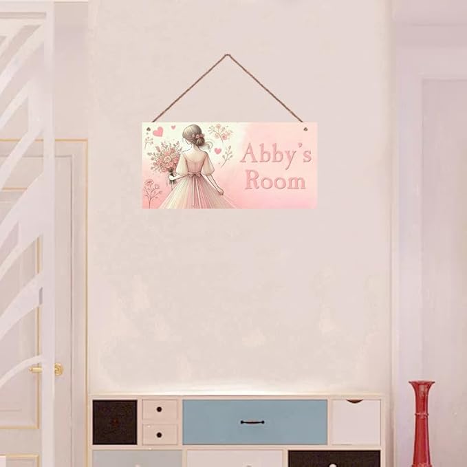 Personalized Signs Girl and Flowers Decor Custom Wooden Signs Nursery Name Hanging Décor Kids Door Sign For Girls Room