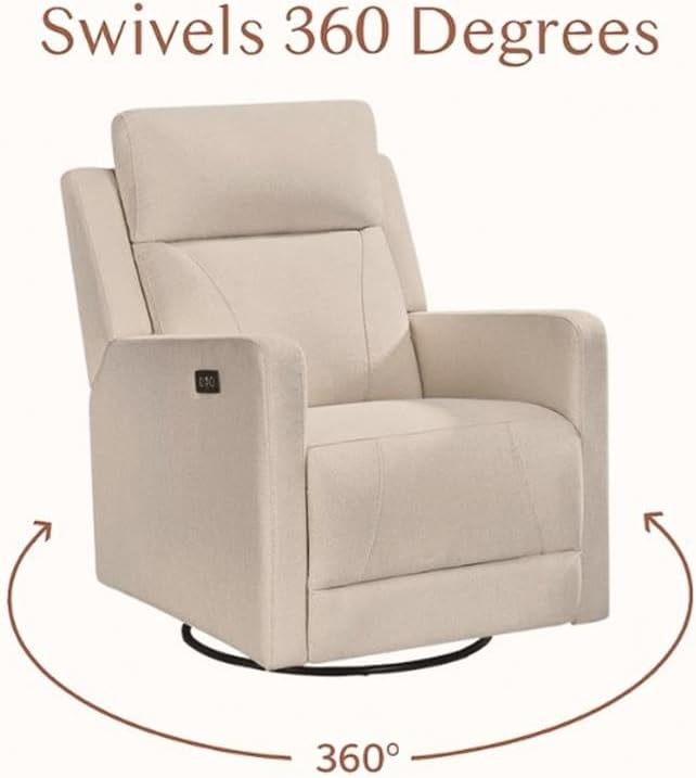 Pemberly Row Premium Fabric Glider Power Recliner Nursery Rocking Chair for Living Room, Kids Room, Rocker Swivel Recliner with USB Port in Tan Brown