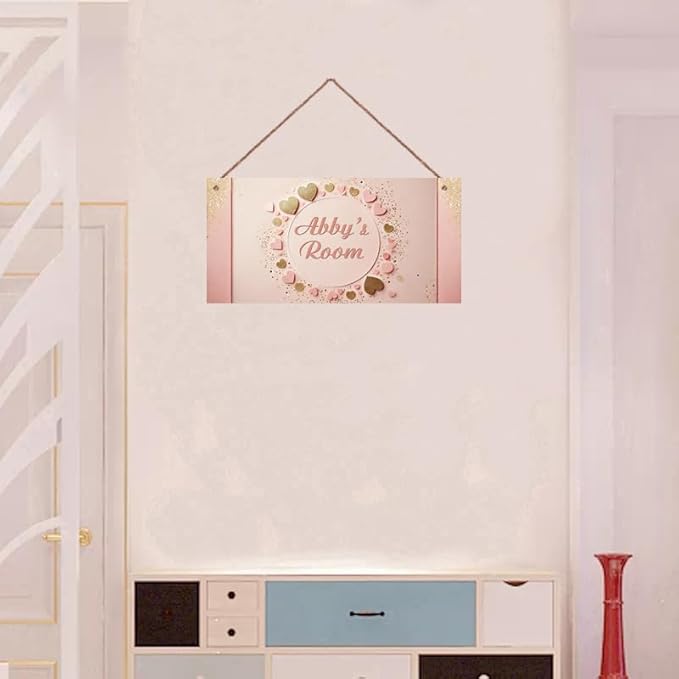 Personalized Flowers and Heart Floral Signs for Girls Room Bedroom Door Hanging Wooden Signs Custom Baby Name Door Hanger Baby Nursery Room Customized Kids Room Décor