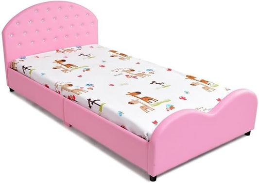 Pemberly Row Plywood PU Upholstered Platform Kids Princess Toddler Bed in Pink