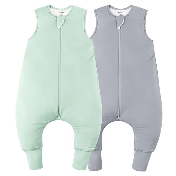 Rayon Made From Bamboo Sleep Sack 6-12 Months 0.5 Tog Ultra Soft Summer Toddler Sleep Sack with Feet 2-Way Zipper Lightweight Sleeping Bag Baby Wearable Blanket (2 Pack)-Green & Gray