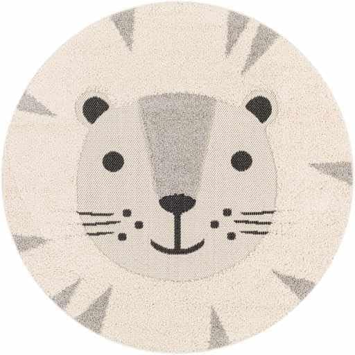 Hauteloom Kids Room, Nursery Round Area Rug - Outdoor Patio Safe - Animal Baby Lion Playroom Carpet - Beige, Gray, Black, Cream - 7'10"