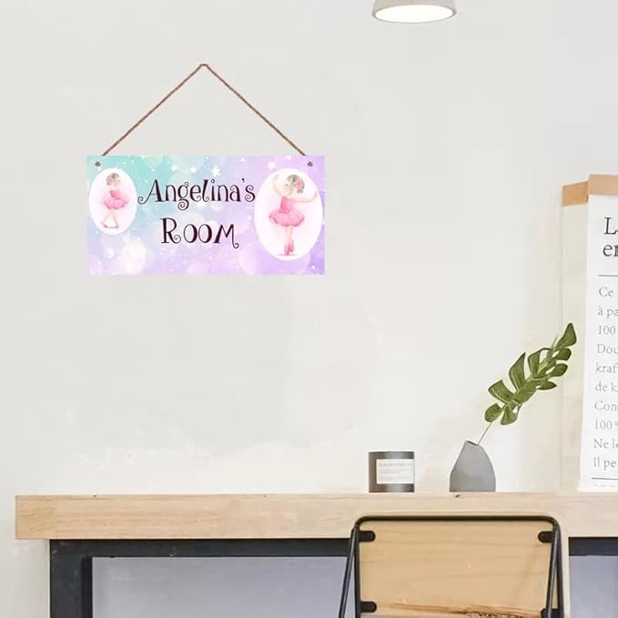 Personalized Cute Dancing Girl Sign, Ballet Girls Signs Kids Room Custom Name Door Wall Decor, Floral Nursery Art Plate For Boys Room Girls Bedroom Little Man Cave
