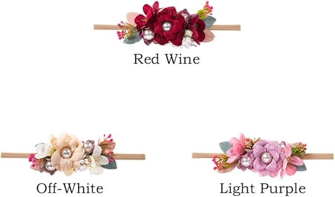 Wiwpar Flower Crown Headband Bead Headwear Elastic Adjustable Head Piece Girl's Hairbands for Toddler and Childrens (Ivory)