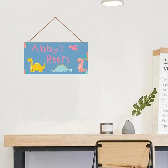 Personalized Dinosaur Sign For Kids Room Nursery Custom Name Cute Cartoon Art Door Wall Decor For Boys Room Girls Bedroom Little Man Cave