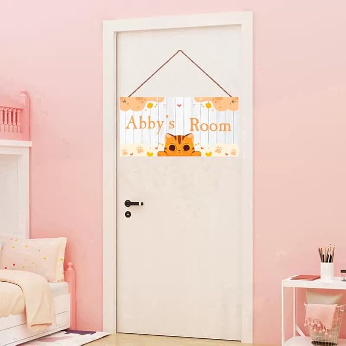 Personalized Signs Cute Cat Sign Kitten Sign For Pet House Door Wall Decor Art Sign for Kids Room Nursery Game Room Cartoon Plate For Girls Boys Room Little Man Cave