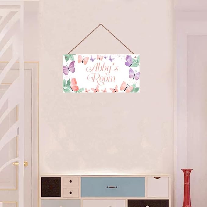 Personalized Butterfly Signs Rainbow Sign For Kids Room Custom Name Door Wall Decor Flowers Floral Nursery Art Plate For Boys Room Girls Bedroom Little Man Cave