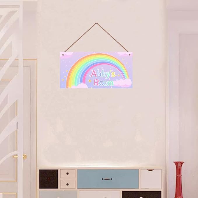 Personalized Cartoon Rianbow Sign For Kids Room Door Sign Custom Name Boys Room Girls Bedroom Decor Wall Art Toddler Nursery Wood Plaque For Little Man Cave