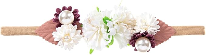 Wiwpar Flower Crown Headband Bead Headwear Elastic Adjustable Head Piece Girls Hairbands for Toddler and Childrens （White）