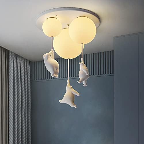CraftThink Semi Flush Mount Ceiling Light, Cute Chandelier with Cream Glass Shade 3 Bulbs Balloon Polar Bear Design Pendant Light Ceiling lamp for Nursery Kids Room Dining Living Room Bedroom, 19.5"