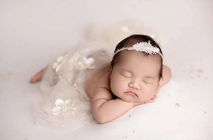 Newborn Baby Photography Props Blanket, Baby Photo Props Pearl Wrap Blanket Headband for Baby Boys Girls Photoshoot (White)