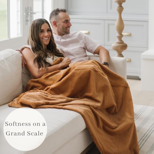 SARANONI Oversized Luxury Blanket | Breathable Super Soft, Lush, Plush Comfy Blankets for Adults | Camel - X-Large 60” x 80”