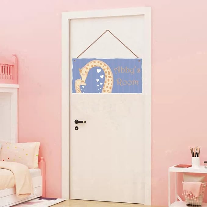 Personalized Sign Lovely Giraffe Sign For Kids Room Custom Name Door Wall Decor Floral Nursery Cartoon Heart Art Plate For Boys Room Girls Bedroom Little Man Cave