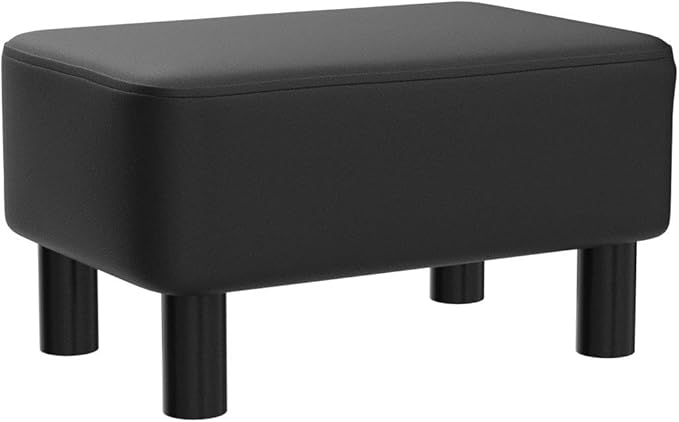 IBUYKE 16.54" Small Footstool, PU Faux Leather Step Stool, with Padded Seat Pine Wood Legs and Padded Rectangular Stool, for Bedroom, Black RF-BD210