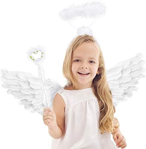 Jackcell Angel Wings for Kids, Angel costume with Halo Magic Wand, Feather Dress Up Props Cosplay Halloween Party