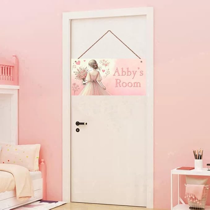 Personalized Signs Girl and Flowers Decor Custom Wooden Signs Nursery Name Hanging Décor Kids Door Sign For Girls Room
