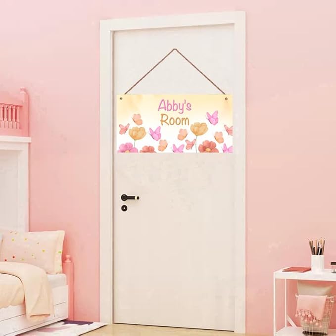 Personalized Sign Flowers Decor For Girls Room, Butterfly Themed Kids Bedroom Decor, Fantasy Room Décor for Little Man Cave, Pink Decorations For Girls Room Nursery Baby Playroom