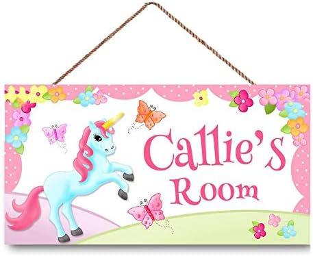 Unicorn and Flowers Personalized Name Baby Nursery Toddler Room Decor Wall Art Door Custom Wooden Plaque Sign