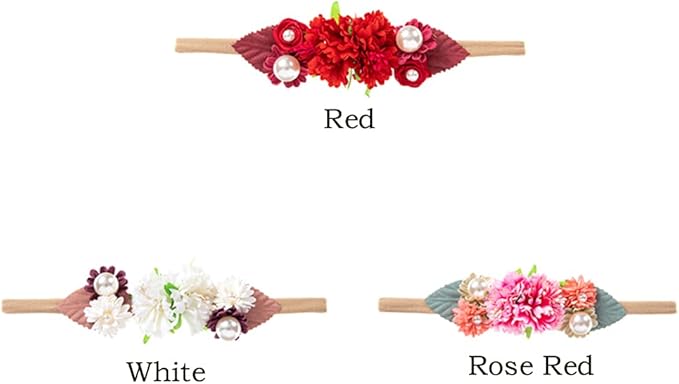 Wiwpar Flower Crown Headband Bead Headwear Elastic Adjustable Head Piece Girls Hairbands for Toddler and Childrens （White）