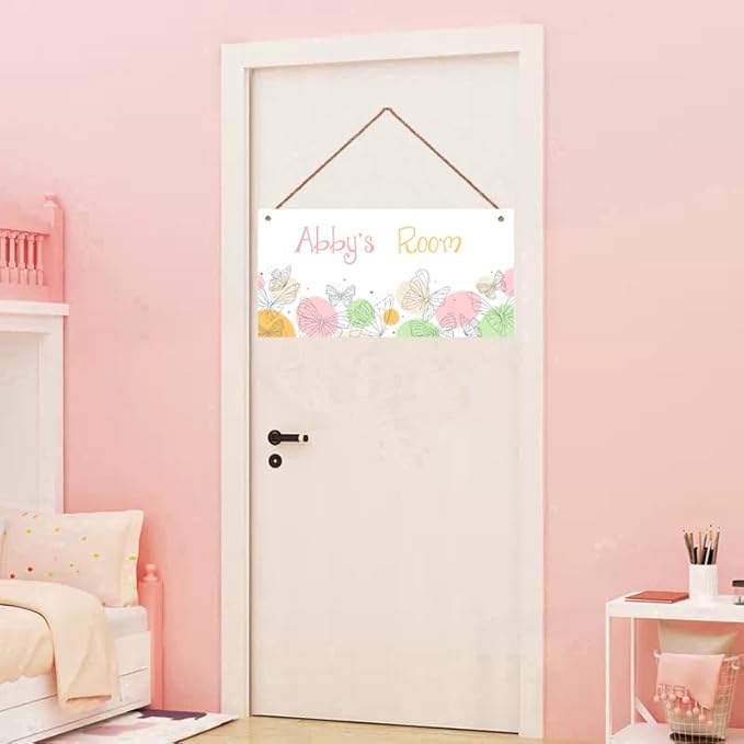 Personalized Butterfly Sign Fantasy Art Décor For Kids Room Custom Name Door Wall Decor, Floral Nursery Art Boys Room Girls Bedroom
