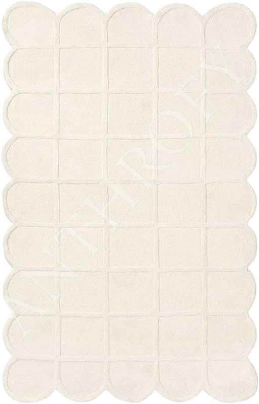Selena Scallop Area Rug – 3’ x 5' – Handmade Wool Area Rugs – Beige – Rugs for Living Room, Bedroom – Anti-Skid – Carpets with Non-Slip Natural Backing with 100% Cotton