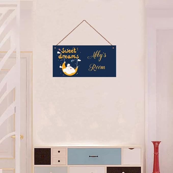 Personalized Cute Sheep Sign, Sweet Dreams Wall Decor Custom Name Door Art for Kids Room Floral Nursery Art Plate For Boys Room Girls Bedroom Little Man Cave