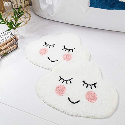Playtime Cozy Cute Cloud Shaped Bedroom Bathroom Doorway Kitchen Floor Rug Carpet Water Absorption Non-Slip mat for Bath Room (White, 63x47cm)
