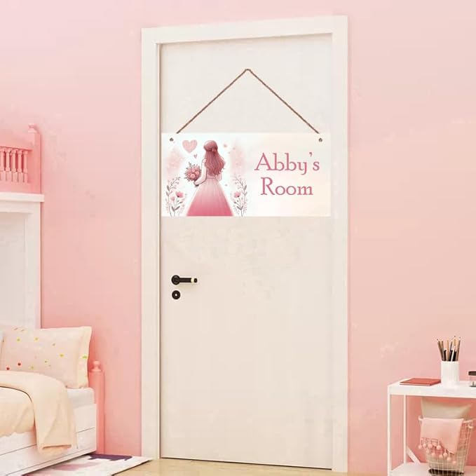 Personalized Sign For Girls Bedroom Pretty Girl and Heart Personalized Name Door Sign Wall Art Décor Wood Plaque Sign Wall Decor