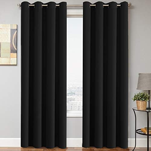 H.VERSAILTEX Blackout Thermal Insulated Light Blocking Curtains for Living Room Bedroom Window Treatment Extra Long Panels/Drapes, Grommet Top (52 Inch by 108 Inch, Black, Set of 2)