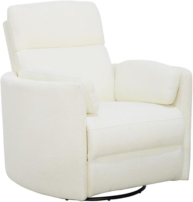 Pemberly Row Modern White Fabric Power Swivel Glider Recliner (Two Pack) with USB Charging Ports for Living Room