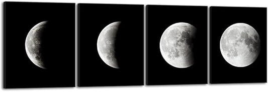 Wieco Art Moon Canvas Prints Wall Art Space Pictures Paintings Large Modern Gallery Wrapped Black and white Abstract Sky Giclee Artwork on Ready to Hang for Living Room Bedroom Home Office Decor