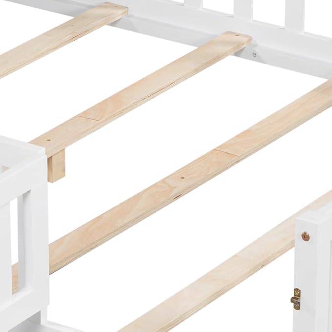 Bellemave Full Size Floor Bed for Kids, Girls, Boys, Solid Wood Montessori Bed with Storage headboard, Door, Storage, White