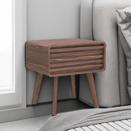 mopio Ensley Mid Century Modern Side Table, Small Accent Tables for Living Room, Mid Century Modern Night Stand, Bedside Tables, Wood Nightstands for Bedroom (Walnut, Set of 2)