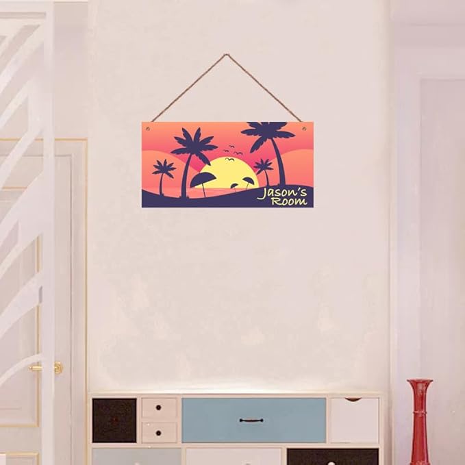 Personalized Signs Sunset Sign Ocean Island Wall Art Decoration Exquisite Decorative Signs Custom Name for Kids Room Wall Art Decor Coconut Tree Nursery Decor For Boys Bedroom