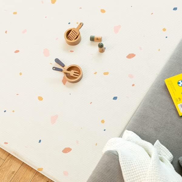 Ultra-Cushioned Premium Baby Play Mat - Jelly Terrazzo & Sage Beige - Made in Korea - Tummy Time Mat with Superior Shock Absorption, Non-Toxic Baby Floor Mats, Water Resistant, Reversible - 75"x51"