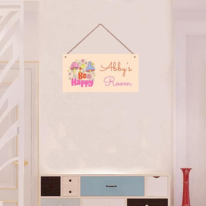 Personalized Signs Funny Mushroom Sign For Kids Room Be Happy Custom Name Door Wall Decor Floral Nursery Art Plate For Boys Room Girls Bedroom Little Man Cave