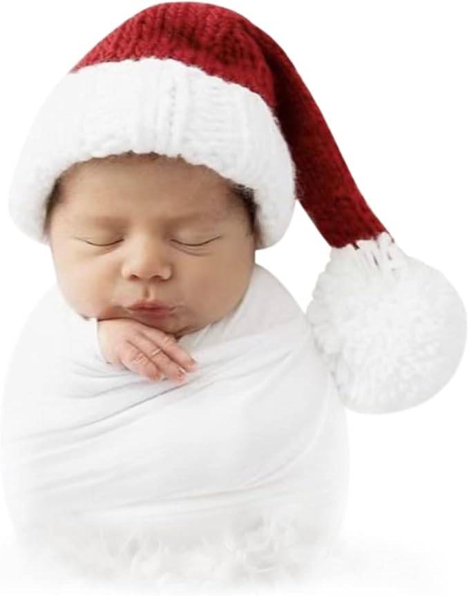 Christmas Newborn Photography Props Swaddle Snow White Wraps with Santa Hats for Baby Boys Girls Photo Props Shoot