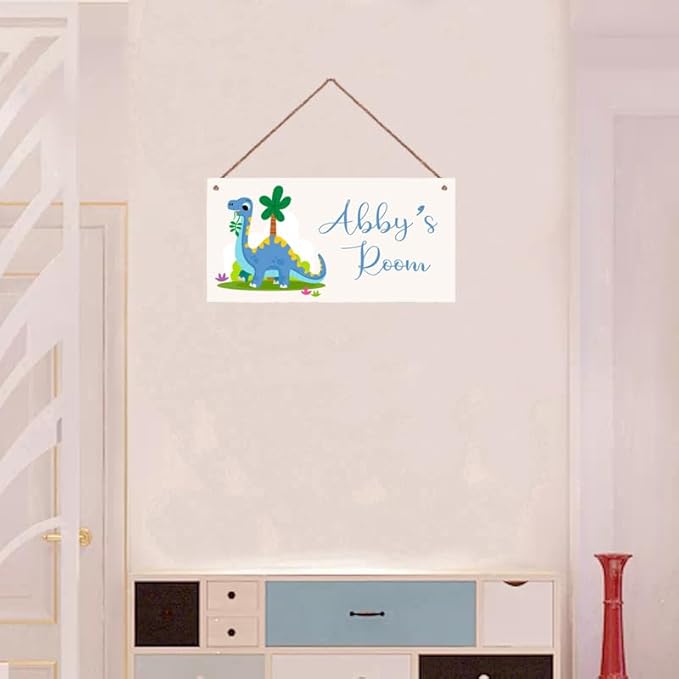 Personalized Cute Dinosaur Sign Cartoon Art Décor For Kids Room Custom Name Door Wall Decor For Little Man Cave Floral Nursery Art Plate For Boys Room Girls Bedroom