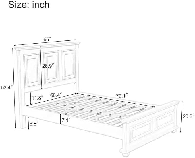 MERITLINE Vintage Farmhouse Bed Frame Queen,Solid Wood Mid Century Modern Rustic Bed Frame with Headboard and Footboard,No Box Spring Needed (White,Queen)